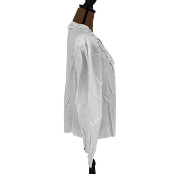 POL New in Bag Long Sleeve Ruffle Collar V-Neck Button-Up Shirt in White – Small - Picture 3 of 6